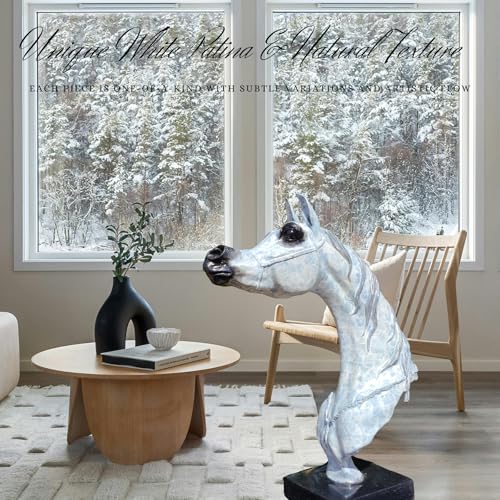 15 in White Bronze Arabian Horse Head Sculpture – Handmade Patina Equestrian Art Bust with Unique Texture, Pure Bronze Horse Statue for Luxury Decor, Gallery & Collectors