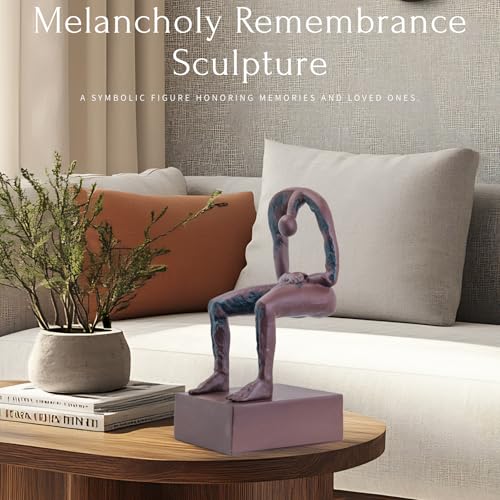 Melancholy Remembrance Sculpture – Rust Red Solid Bronze Statue, Handcrafted Lost-Wax Casting Memorial Figurine for Honoring Loved Ones, 6.1"x5.1"x12.6", Artisan Hot-Cast Bronze Art Decor - color: 12.6" Rust Red