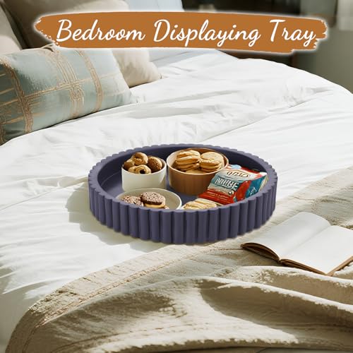 11" Round Resin Tray for Coffee Table Decor, Small Round Decorative Serving Trays, Farmhouse Black Trays for Decor Home Living Dining Room Kitchen Island Tabletop Entryway Table, Black - color: Deep Purple