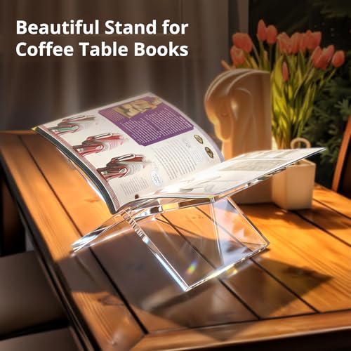 Acrylic Book Stand 12×8×6, Clear 8 mm Thick Book Holder & Display Stand for Cookbooks, Bibles, Art Books, Recipe Books, Photo Albums, Desk Reading & Coffee Table Décor - size: 8mm Thick-12*8*6in