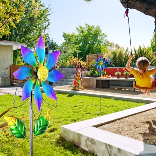 14'' Wind Spinners Outdoor, Flower Kinetic Wind Sculpture & Spinners, Metal Wind Spinners for Yard Garden Patio Decor (Purple) - size: 14'' Purple