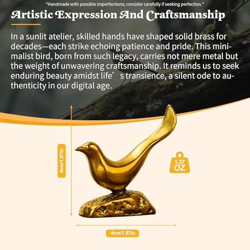 CHOVY Minimalist Solid Brass Bird Sculpture - 100% Pure Brass Handmade Figurine, Retro Vintage Desk Decor, Mid-Century Modern Home & Office Art Accent, Collectible Minimalist Oddity - color: Simple Bird