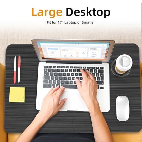 BUYIFY Foldable Laptop Bed Desk for Couch, Sofa - Large Lap Desk Tray Table with Cup Holder and Tablet Slot - Portable Notebook Stand for Eating, Writing, Studying and WFH (Black)- USA Original Patent - color: Black