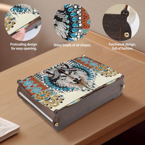 Diamond Painting Kit Storage Box, Bold Wolf Head DIY Multi Functional Handicraft Storage Box, Suitable for Home Office Holiday Gifts - color: National Pride Wolfdog