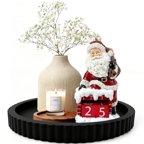 11 Inches Round Decorative Tray for Coffee Table Decor, Wooden Tray Non-Slip Solid Color Serving Tray for Home Decor, Farmhouse, Kitchen, Living Room and Bathroom