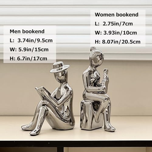 Decorative Book Ends Ceramic Bookends for Shelves, Home Office Decor Aesthetic Statues Book Stopper for Bookshelf Table Bedroom Living Room Decoration (Silver) - color: Silver