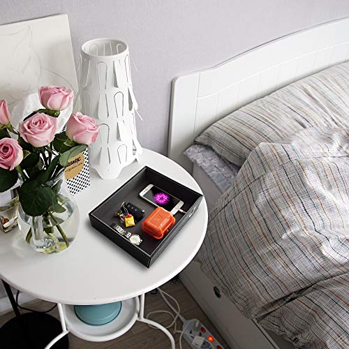 Valet Tray with Charging Station - PU Leather Nightstand Organizer for Men and Women, Desk Catchall Tray for Keys, Jewelry