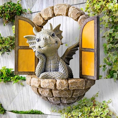 YWHWXB Garden Dragon Resin Sculpture,Lovely Outdoor Sculpture Ornaments,Garden Dragon Decor Statue for Home Patio Courtyard Lawn Decoration - color: Look Out the Window
