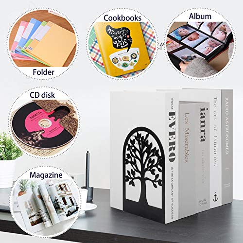 Happyhapi Book Ends, Metal Book Ends to Hold Books, Tree Decorative Bookends for Shelves, Black Book Stopper Bookend for Heavy Books, Book Holder for Shelf Home Office, 6.8 x 4.7 x 3.5(3 Pair/6 Pcs)