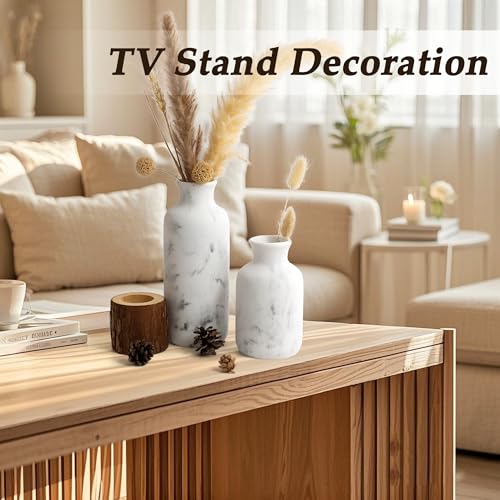 Resin 3 Piece Vase Set, Farmhouse Decor, Home Decorative Vase, Vases for Your Kitchen, Bedroom, Office, Living Room, Bathroom, & Shelf Centerpiece Table Decorations, White Marble Look - color: White Marble Look