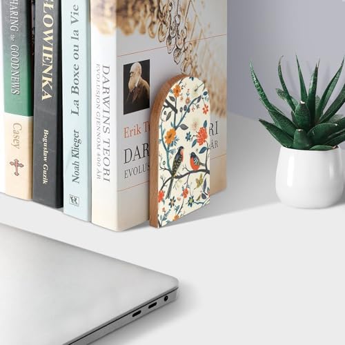 Birds and Butterfly Tree Book Ends Decorative Wood Bookends for Shelves Kids Room Desk Home Office Book Stoppers for Books, DVDs, 1 Pair/2 Pieces(5x3.1 in) - color: Birds Butterfly Tree
