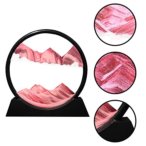 Muyan Moving Sand Art Picture Sandscapes in Motion Round Glass 3D Deep Sea Sand Art for Adult Large Desktop Art (Pink, 7 Inch) - color: Pink, size: 7 Inch