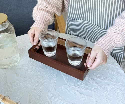 Small Rustic Serving Tray with Handles - 9.8 Inch Bamboo Rectangular Tray for Coffee Table, Kitchen Counter, Ottoman | Decorative Organizer Tray for Food, Drinks, Snacks, Bathroom Essentials - size: 9.8" x 5.5" x 1.6"