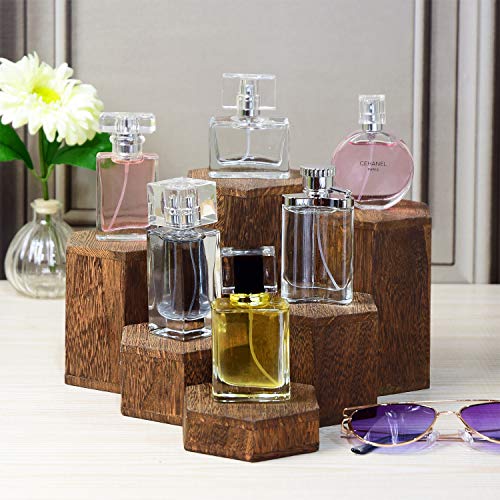 MOOCA Wooden 6 Pcs Hexagon Risers for Display Jewelry and Accessories Display Stand, Brown - color: Brown, 6 Pieces