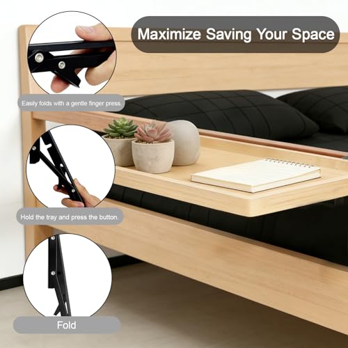 Bedside Shelf Foldable, Bunk Bed Side Table Tray for Top Bunk with USB A&C Charging Ports and Outlet, College Dorm Room Essentials, Clip on Nightstand for Loft Bed Accessories, Bamboo
