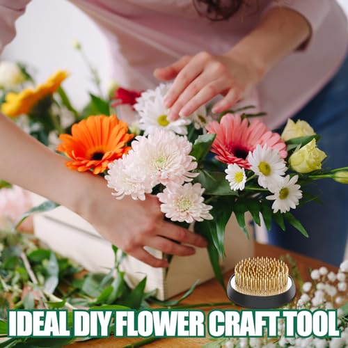 Sliner 16 Pieces Floral Frogs Round Flower Holder Japanese Ikebana Vase Kenzan Flower Flower Arranger Flower Fixed Tools Pin for Flower Arrangement Home DIY Craft(Gold,2.76 Inch) - color: Gold, size: 2.76 Inch