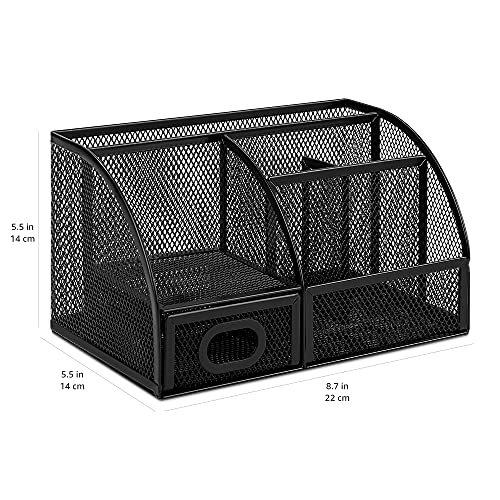 Amazon Basics Pen Holder and Desk Organizer, Office Supplies Storage Caddy, 9.1" x 5.9" x 5.5", Black - style: Pen Holder Organizer