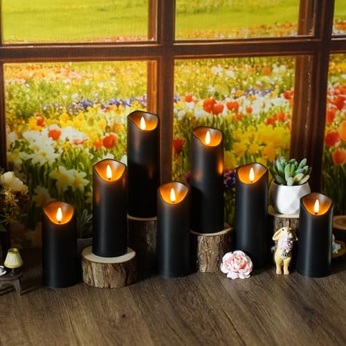kakoya Flickering Flameless Candles, Battery Operated Plastic LED Pillar Candles with Remote Control and Timer, Set of 24 (Black) - color: Black-24pcs