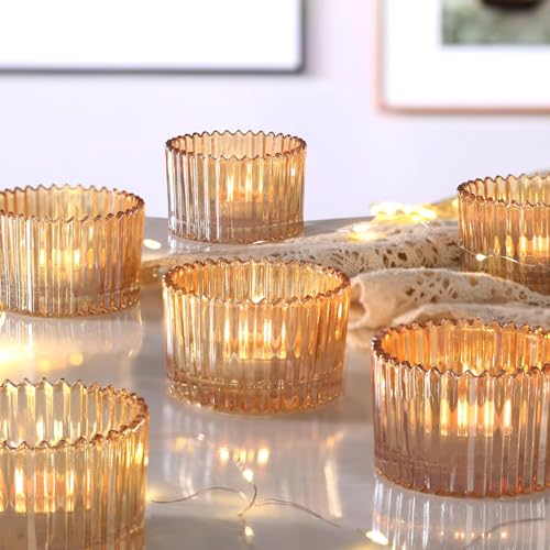 HAVITI 24 Pcs Large Tea Light Holders, Gold Glass Candle Holders, Votive Candle Holders for Table Centerpiece Wedding Table Decor - color: Gold