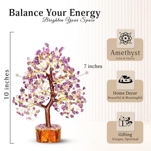 YATSKIA Amethyst Crystals Tree of Life - Stones and Crystals - Bonsai Tree - Good Luck Gifts for Women - Meditation Accessories - Chakra Stones Decor - color: Amethyst Golden Wire