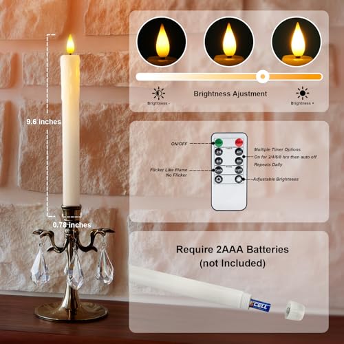 Homemory Real Wax LED Flameless Taper Candles with Timer, Dripless Fake Candlesticks with 3D Flickering Flame, 9.6 Inches White Window Candle for Fireplace Christmas Halloween - style: Farmhouse - White 9.6"