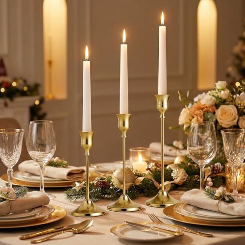 SylvaCraft Brass Gold Candle Holders Rustproof Taper Candlestick Holders for Holiday Party Table Centerpiece Wedding Fireplace Mantel Housewarming Gift(2 Sets(6 Pcs)) ﻿ - size: 2 Sets(6 Pcs)
