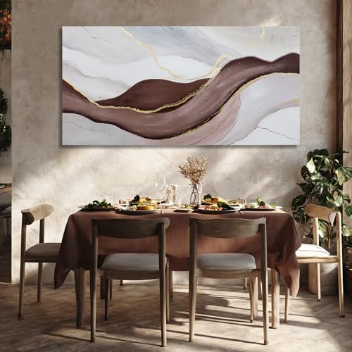 Hue7Art Modern Neutral Canvas Wall Art Abstract Flow Design in Gray White and Warm Brown, Contemporary Artistic Wall Decor for Living Room Bedroom Entryway Space 29x58 Inch - color: White and brown and gold, size: 58"L x 29"W