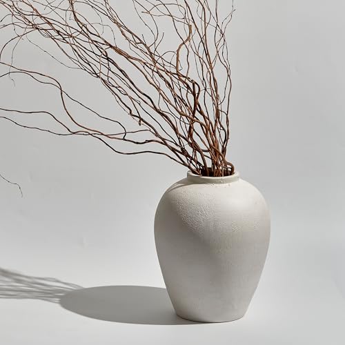 LB2 White Ceramic Large Vase, 12.7" Tall Zen Style vase, Terra Cotta Pitcher, Distressed Farmhouse Decor, Pottery Decorative Flower for Home Decor - color: White - 12.7"