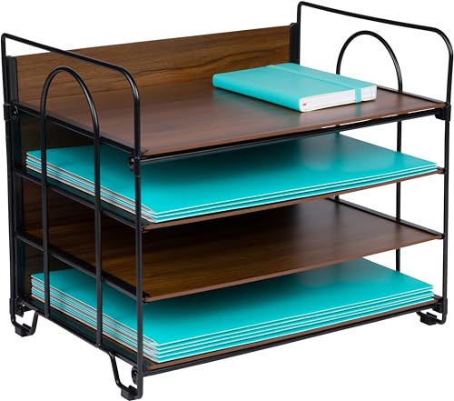 4-Tier Office Organizer, Desk File Organizer with Wood Patterned Shelves, Office Supplies Desktop Organization for Storage of Paper, Bills, Letters, Multi-Functional Desk Organization and Accessories - color: Wood