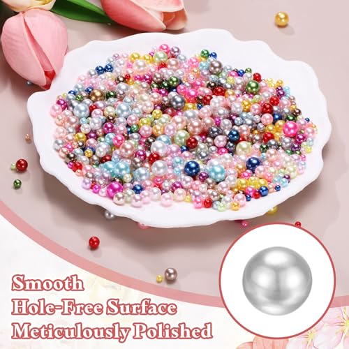 PATIKIL 1000 Pcs No Hole Pearls, 3mm 4mm 5mm 6mm 8mm Mini Round Faux Pearl for Art Crafts Jewelry Making Nail Vase Filler Birthday Wedding Party, Light Silver - color: Light Silver