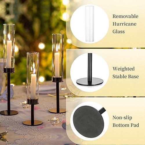 Hewory Black Candlestick Holders Hurricane Candle Holder, 6Pcs Candle Stick Candle Holder Candelabra, Taper Candle Holders with Glass Candle Cover for Wedding Table Centerpiece Christmas Decor - color: Black, size: 6pcs