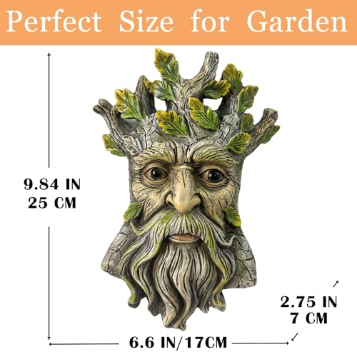 Teaeeno Whimsical Tree Face Garden Decoration, 9.8 in Tree Faces Decor Outdoor Wallmounted Statue Art with Leaf Features, Outdoor Decor Garden Accessory (Nature and Outdoors) - color: Gold