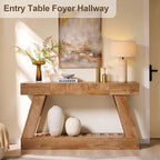 60" Farmhouse Entryway Table with Drawer, Wooden Hallway Foyer Table with Heavy Duty Base, Sofa Table for Living Room(Light Knotty Oak) - color: Light Knotty Oak