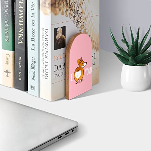 Corgi I Love You Book Ends Decorative Wood Bookends for Shelves Kids Room Desk Home Office Book Stoppers for Magazines,Books, DVDs, 1 Pair/2 Pieces(5x3.1 in) - color: Corgi I Love You