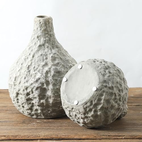 Stone Vases，Ceramic Bud Vase Set of 2,Minimalist Vases for Pampas Grass,Modern Vase for Wabi Sabi Home Decor, Shelf Decoration，Fireplace Decor,Coffee Table Decor - color: 109-1