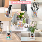Funny Black Cat Work 2 Pack Acrylic Cosmetic Pencil Pen Holder Cup, Cute Office Pen Holder for Desk, Funny Work Burnout Gifts for Coworker Friend, Office Sarcastic Gifts for Women Colleague Boss - style: Work Fine 2