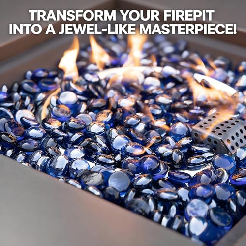 Mr. Fireglass 10 Pound Fire Glass Beads, 1/2" Reflective Round Fire Glass Drops for Propane & Natural Gas Fire Pits, Smokeless Fireplace Glass Rock for Outdoor Patio & Landscape, Royal Cobalt Blue - color: Cobalt Blue, size: 1/2 inch, 10 Pounds