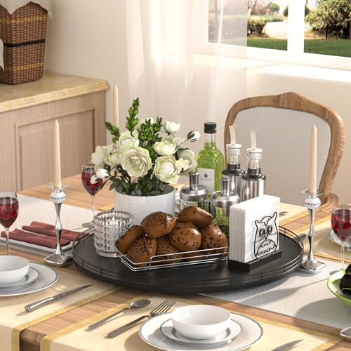 Oroyutor 18" Oak Wooden Lazy Susan Turntable for Dining Table, Large Round Lazy Susans Organizer for Kitchen Countertop, Tabletop 360°Rotating Tray for Spice Organization and Storage Black Home Decor - color: Black, size: 18