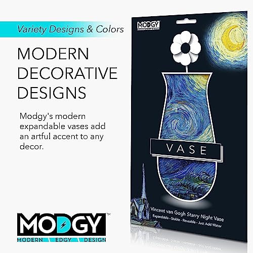 MODGY Collapsible and Expandable Plastic Flower Vase, Unbreakable, Foldable, Decorative Modern Centerpieces, Table Decorations, Van Gogh Starry Night, 1 Pack - style: 1 Pack