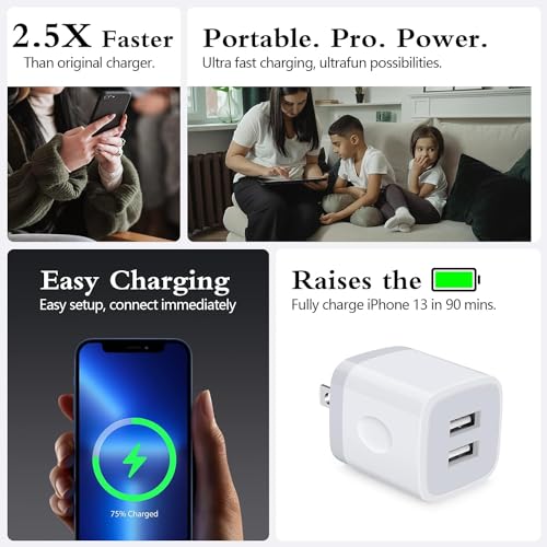 Wall Charger,USB Brick 3Pack 2.1A/5V Dual Port USB Plug Charger Cube Power Adapter Fast Charging Block for iPhone 17 16e 16 15 14 13 12 Pro Max 8 7 6 Plus 5S,iPad,Samsung Galaxy S8 S7 S6,Android Phone - color: White