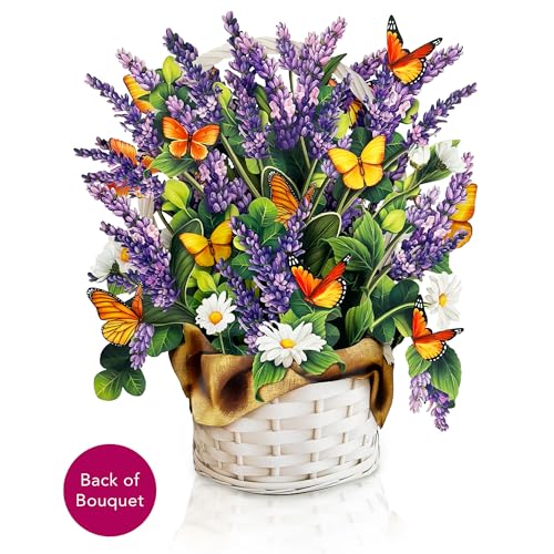 Freshcut Paper Pop Up Cards, Lavender & Butterflies, 12 Inch Life Sized Forever Flower Bouquet 3D Popup Greeting Card, Birthday & Thank You Card, Blank Notecard & Envelope - color: Lavender & Butterflies, size: Classic