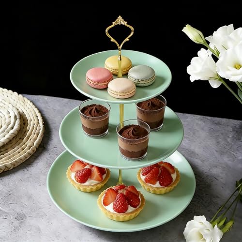 Lucky Will Green Tiered Dessert Serving Tray for Kid's Party Supplies Favors 3 Tier Cupcake Cake Stand for Birthday Tea Afternoon Halloween Christmas Candy Bar - color: Light Green