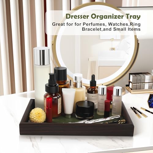 Wooden Valet Tray with Leather Base - Nightstand Catchall Organizer for Cologne, Perfume, Keys, Wallet, Phone, Watch, Jewelry & Sunglasses (2Pcs Green) - color: 2Pcs Green