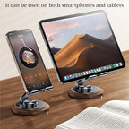 Adjustable Cell Phone Stand,360 Rotating Foldable Desktop Cellphone Stand with Anti-Slip Base Portable Phone Holder for iPhone 17 16 15 14 13 Pro Max, All Smart Phones, iPad (Wood Grain Black) - color: Wood Grain Black
