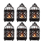 JHY DESIGN 6 Pcs 5.5 inch Height Small Metal Candle Stick Holder Hanging Birdcage Tealight Lantern Hollow Candle Holders for Table Valentine Patio Indoor Outdoor Gifts(Black) - color: Black