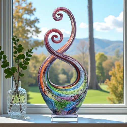 14″ Hand Blown Glass Decor - Murano Style Art Glass Sculpture - Weatherproof Multicolor Swirled Abstract Cameo Glass Artwork for Indoor Outdoor Use - Giftable Art Piece - color: Gradient
