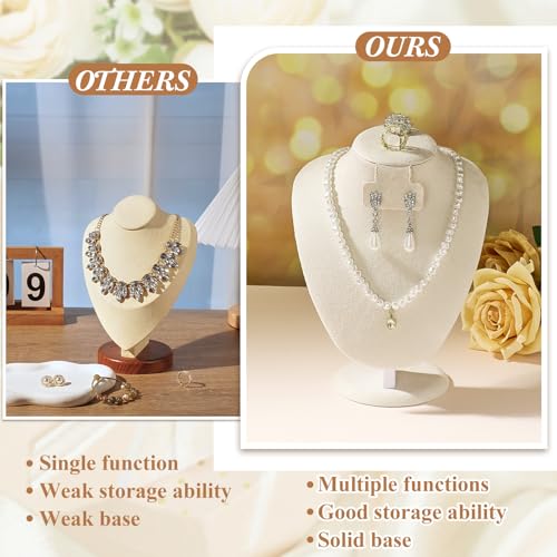 Youyole 3 Pcs Beige Velvet Necklace Display Stand Necklace Jewelry Bust Jewelry Mannequin for Necklace Earrings Ring Show - color: Beige, size: Velvet