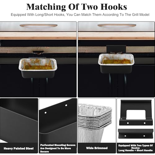 Grill Grease Catcher for Blackstone Griddle with 10 Pack Grease Cup Liners Aluminum Foil Tray Pan Drip Tray Pan for 17, 22, 28 & 36 inches Griddle (Short Hook + Long Hook) - color: Short Hook + Long Hook
