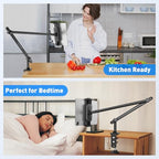 AboveTEK Tablet Stand Holder for Desk & Bed, Aluminum iPad Holder Arm with 360° Rotating Clamp, Adjustable Phone Stand Compatible with 4.7"-13.5" iPad Pro/Air/Mini, iPhone, Galaxy Tab- Black - color: Black