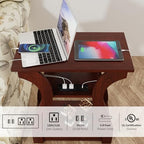 FROMJBEST End Tables Living Room, Cherry End Table with Charging Station, Nightstand for Bedroom, 3 Tier End Table with Storage Shelf for Living Room(Cherry) - color: Cherry